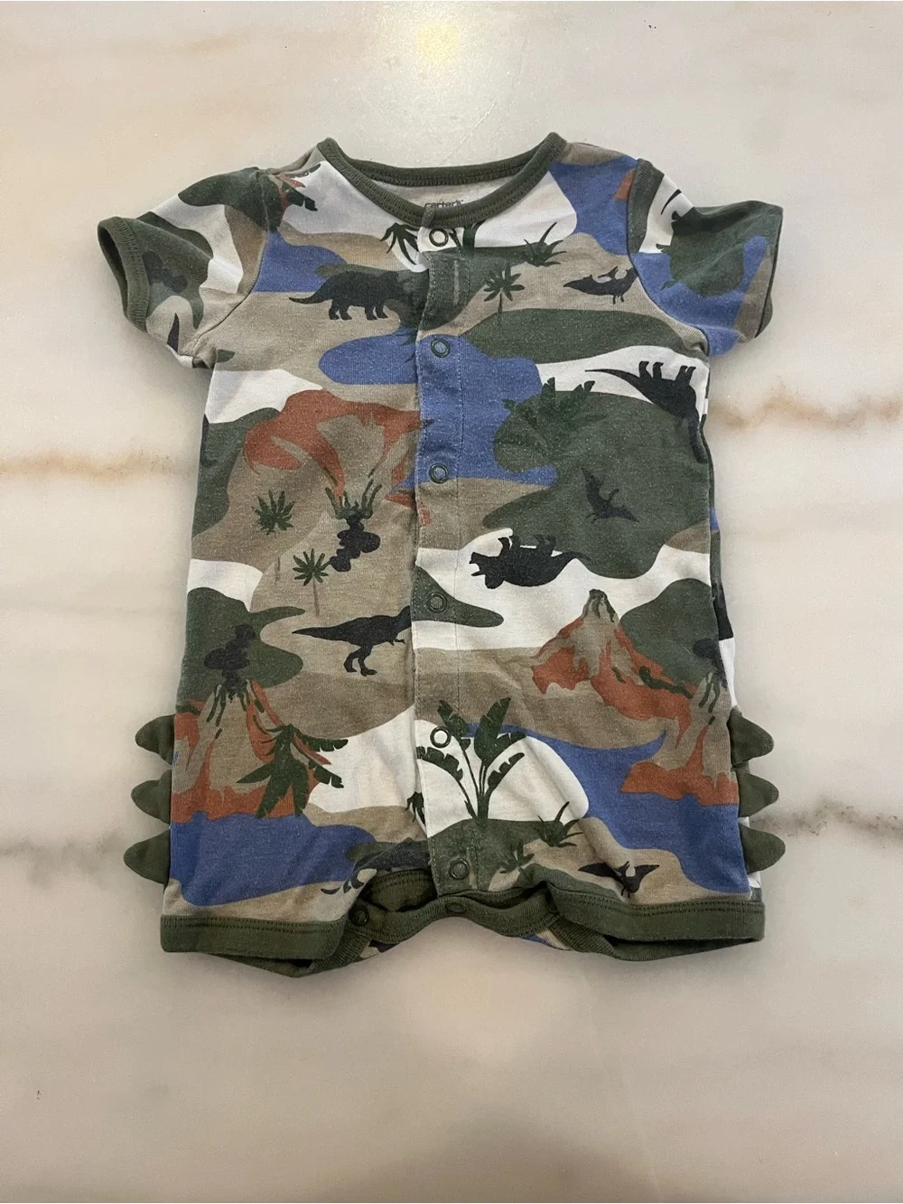 Carter's Dinosaur Camo Short-Sleeve One-Piece Romper - Green, Blue, Tan